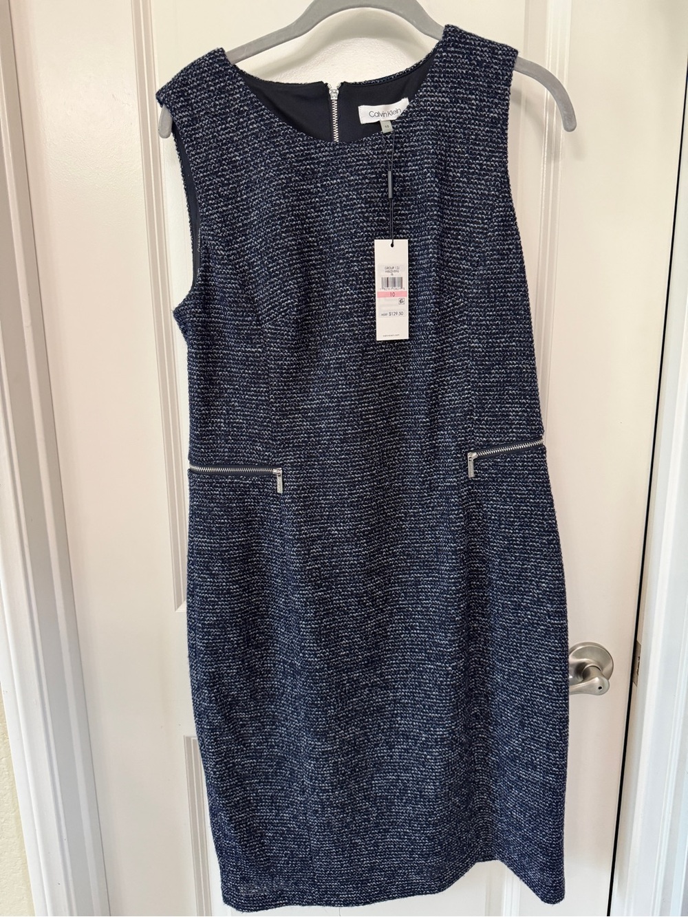 Calvin Klein Navy Knit Tweed Midi Sheath Dress